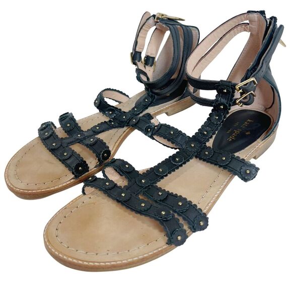 Kate Spade Black Flower Gladiator Strappy Sandals Women's Size 10 - Picture 2 of 7